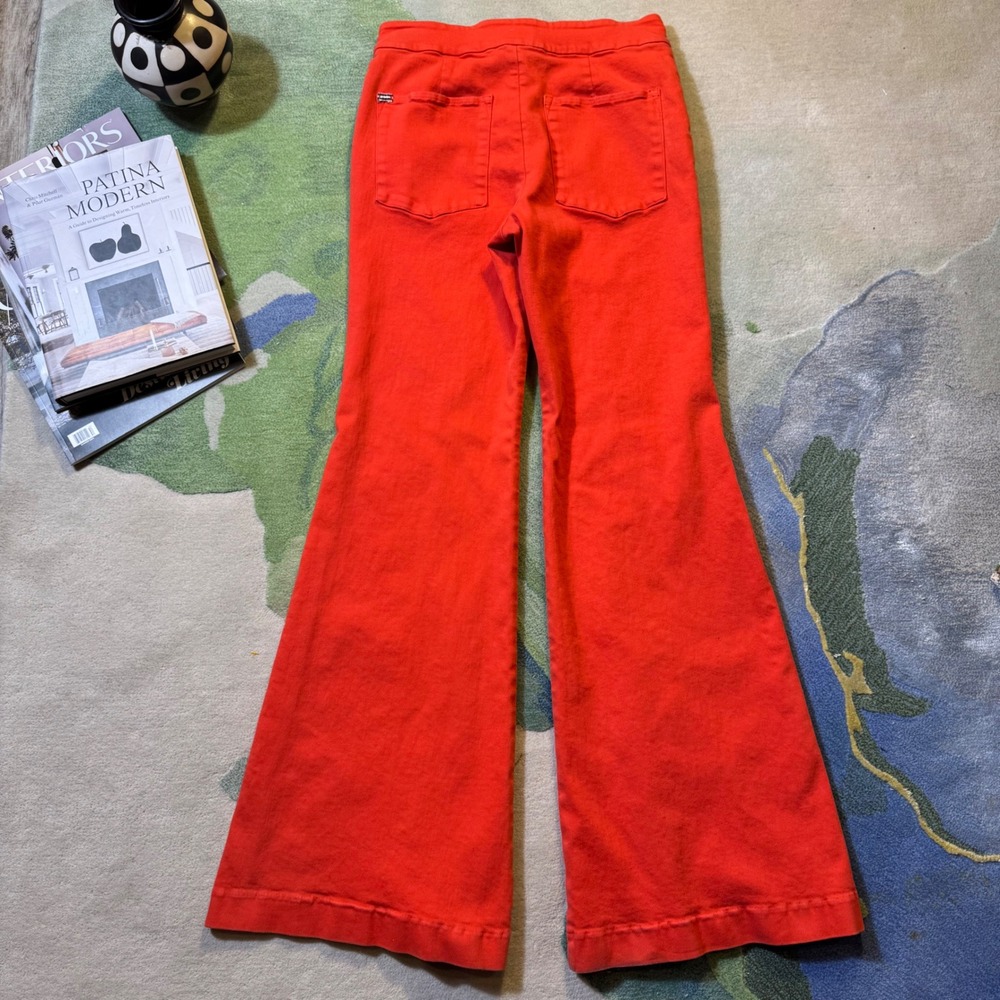 Alice + Olivia Jeans Red High Rise Wide Leg Flare Pants Front Seam Detail - Picture 8 of 14